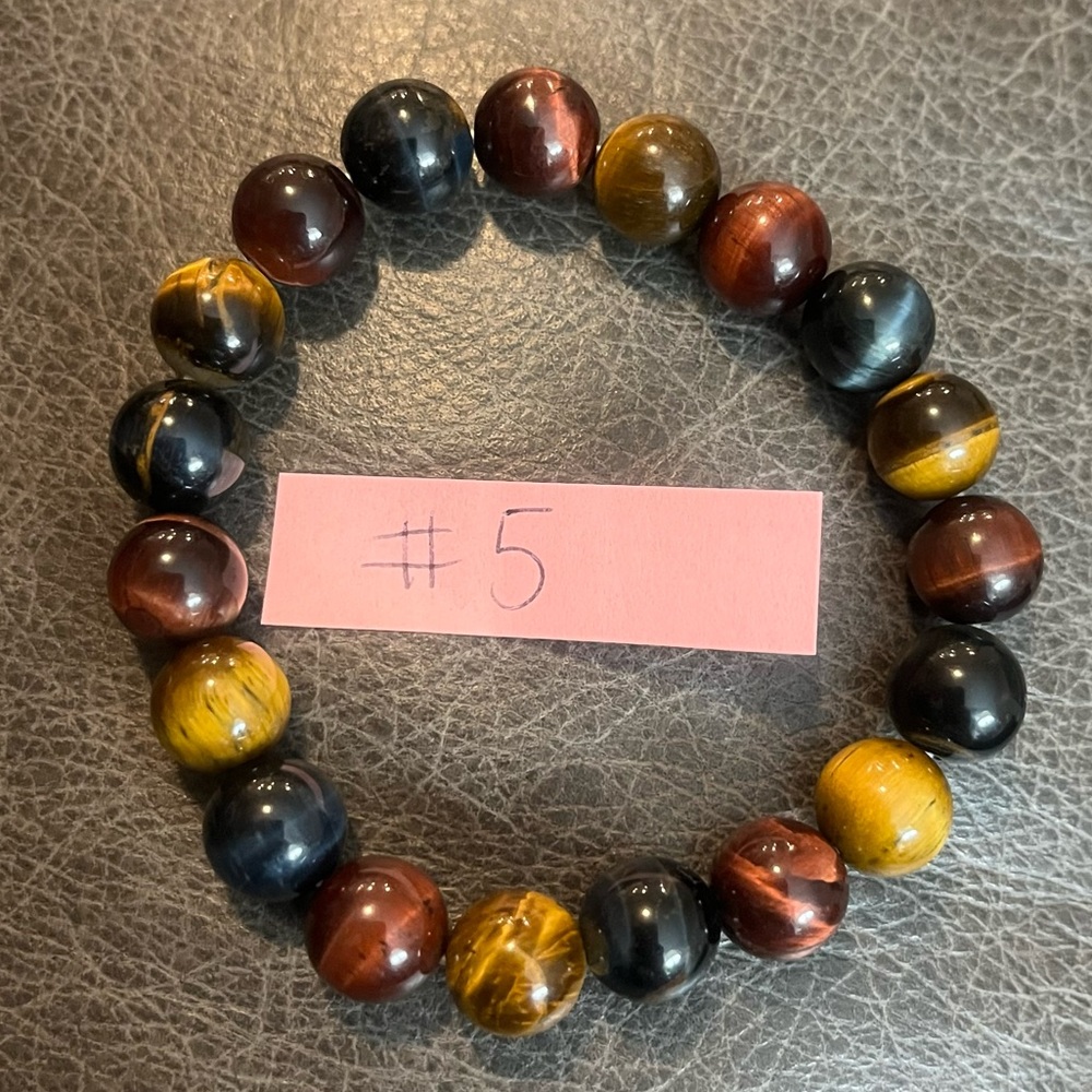 Triple Tigers Eye Stretch Bracelet Yellow Red Blue Tigers Eye Bracelet 14mm Bead - Picture 10 of 10